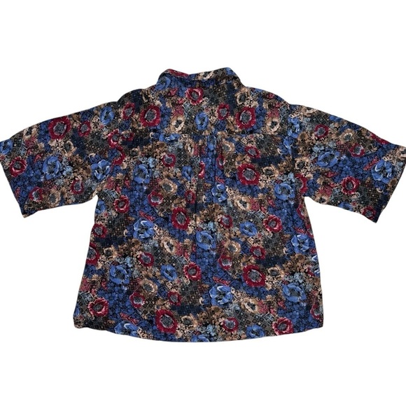 Women’s Sydney Bordeaux Size 24W/44 Rayon Rich Colored Floral Button Down Blouse - Picture 3 of 6